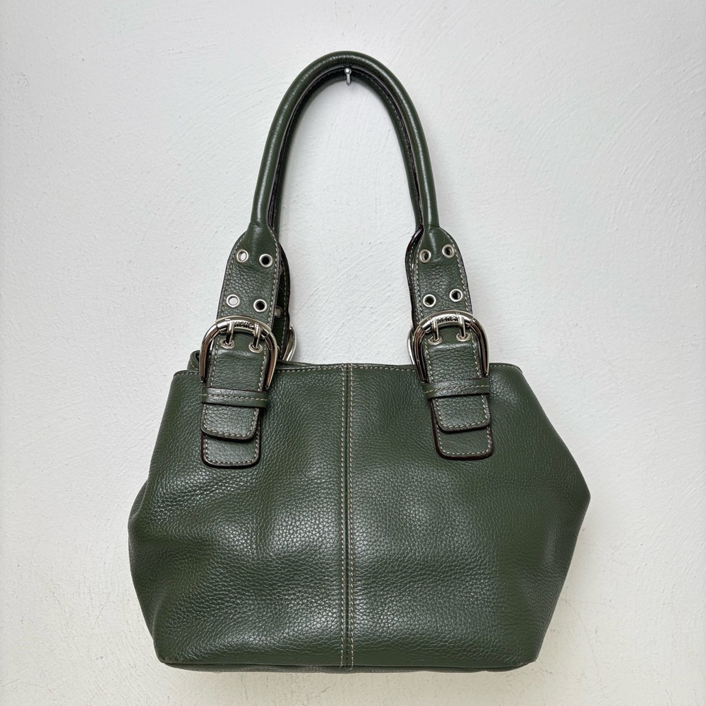 TIGNANELLO Dark Green Leather Satchel Silver Buckles Y2K - Picture 16 of 16